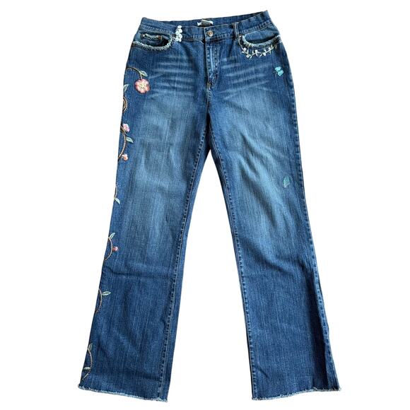 Zelie Floral Embroidered Jeans SZ 31 Boho Bohemian Hippie Raw Hem Distressed - Picture 1 of 12